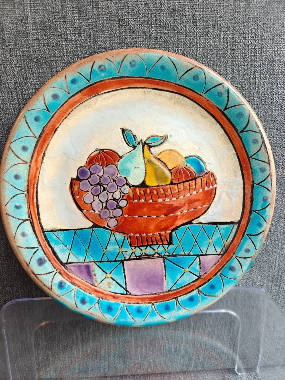 Atelier Fidler Roussillon French Studio Pottery Plate Hand Painted Fruit 7.25"